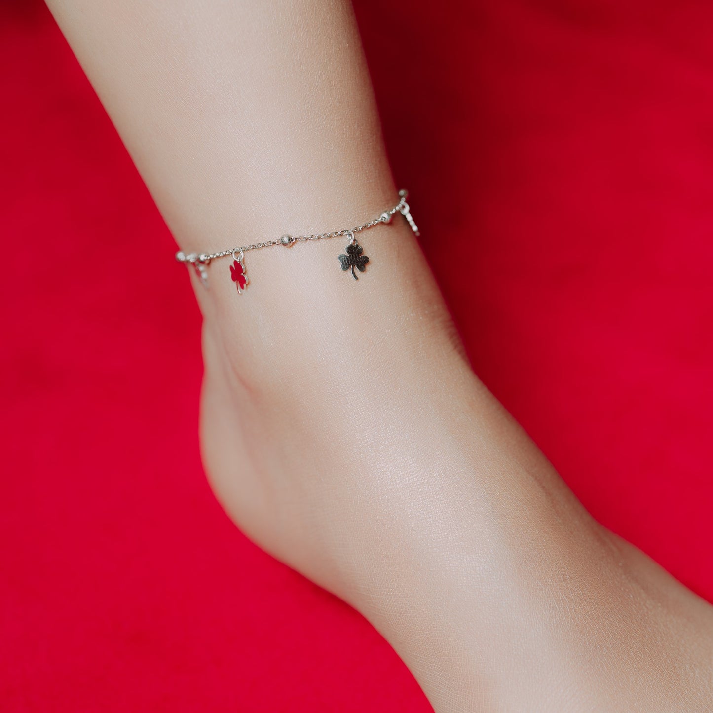 Silver Anklet with Lucky Clover Charm