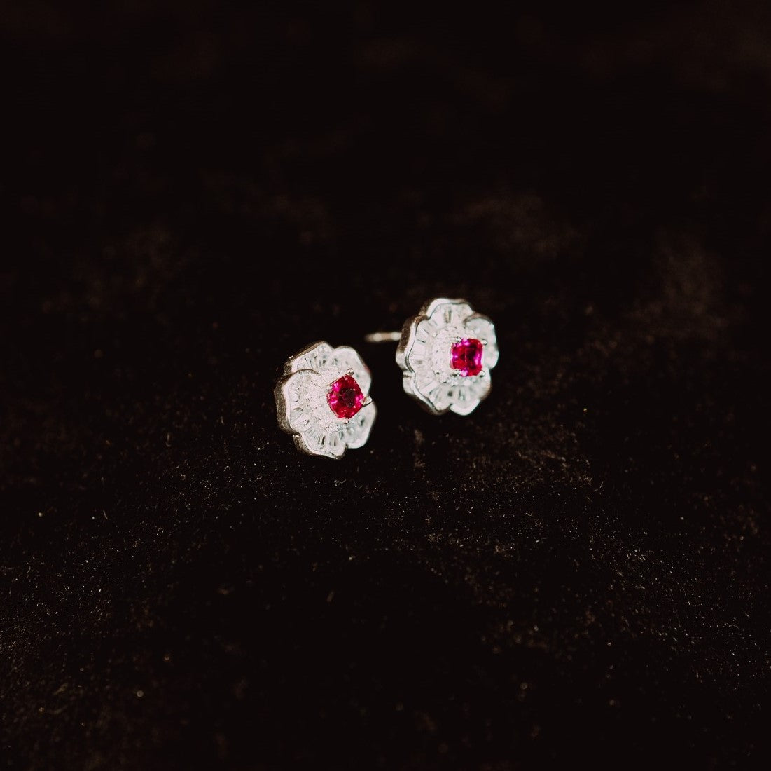 Dark Pink Centered Silver Symmetry Studs