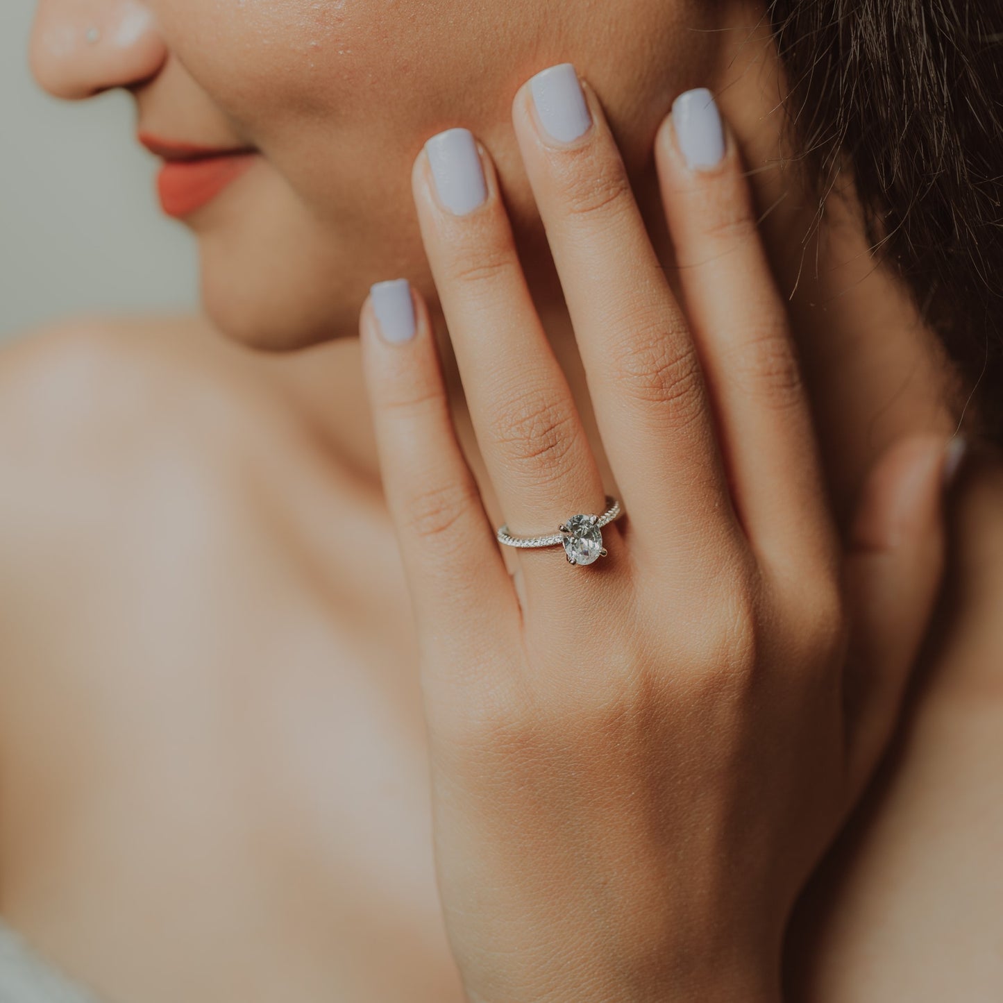 Silver Oval Zircon Ring