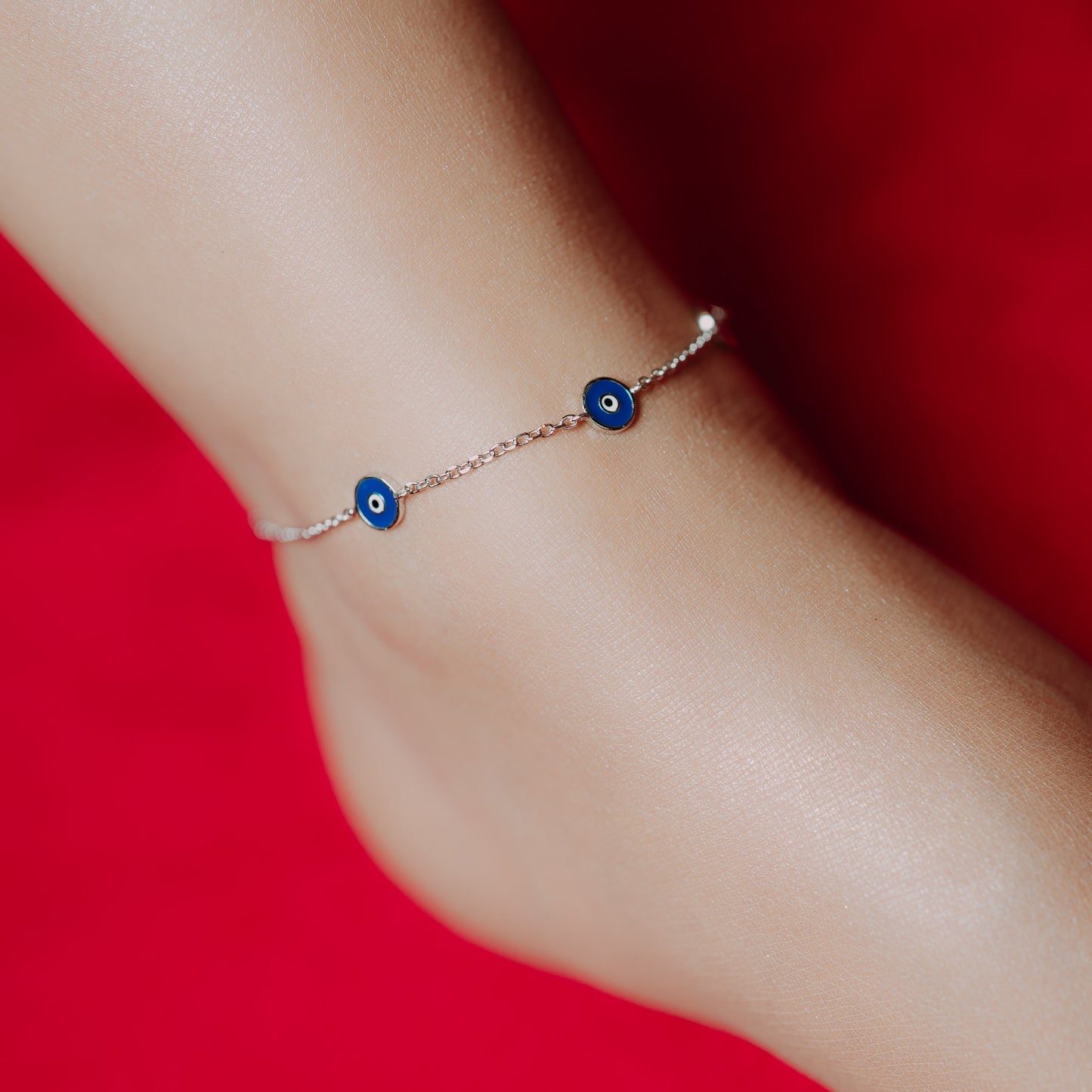 Sterling Silver Evil Eye Chain Anklet