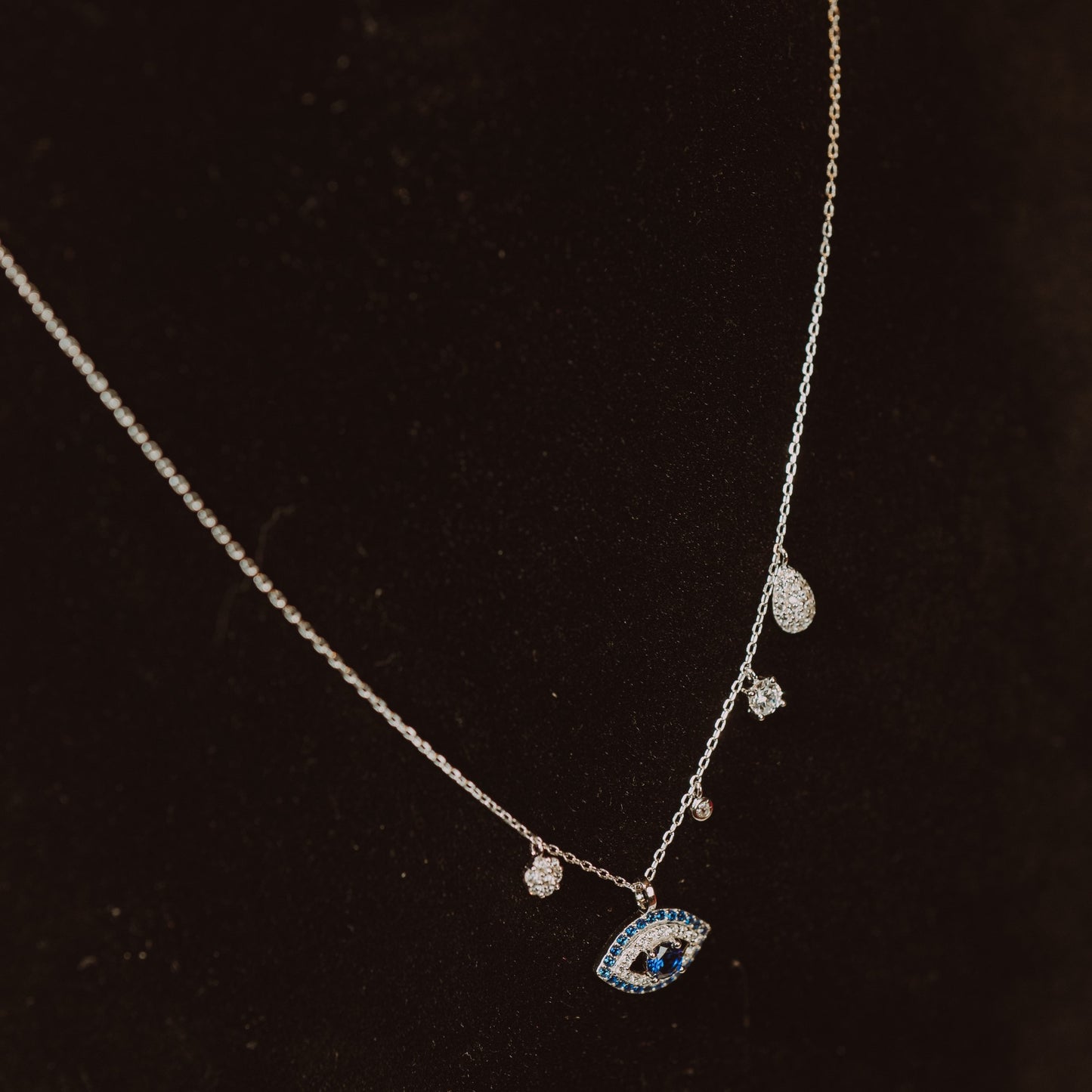 Silver Blue Eye Protection Necklace