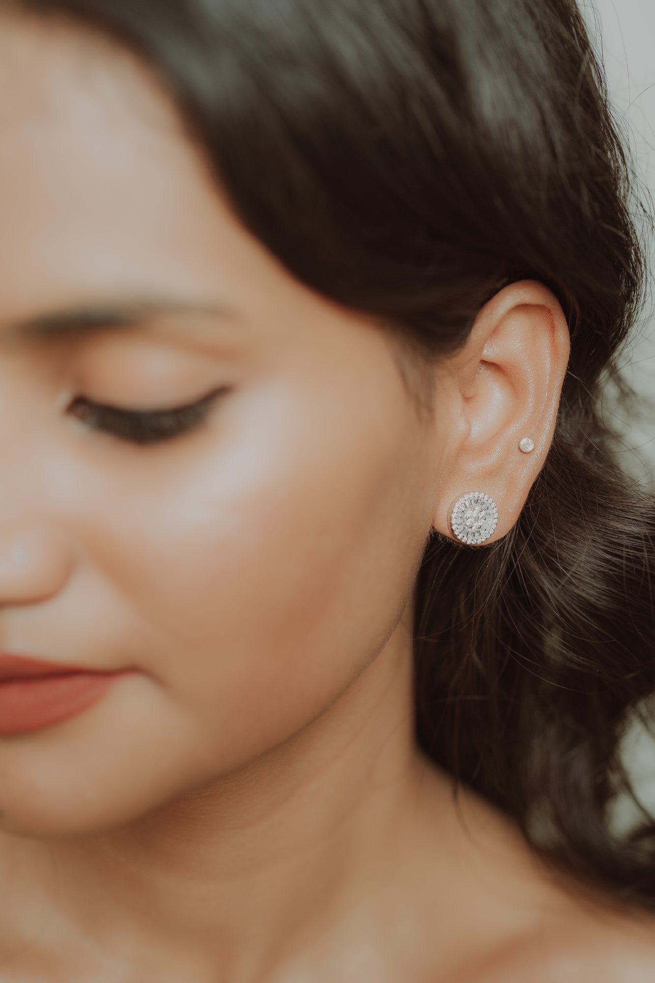 Round Silver Symmetry Studs with Colored Stones in Middle