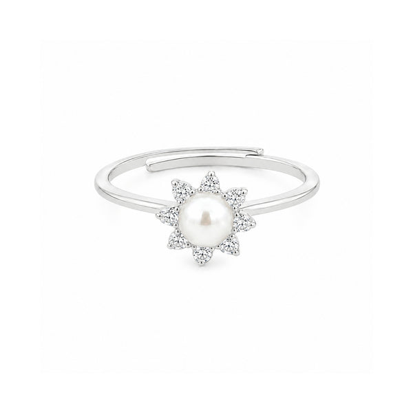 925 Sterling Silver Sunburst Adjustable Ring with Freshwater Pearl