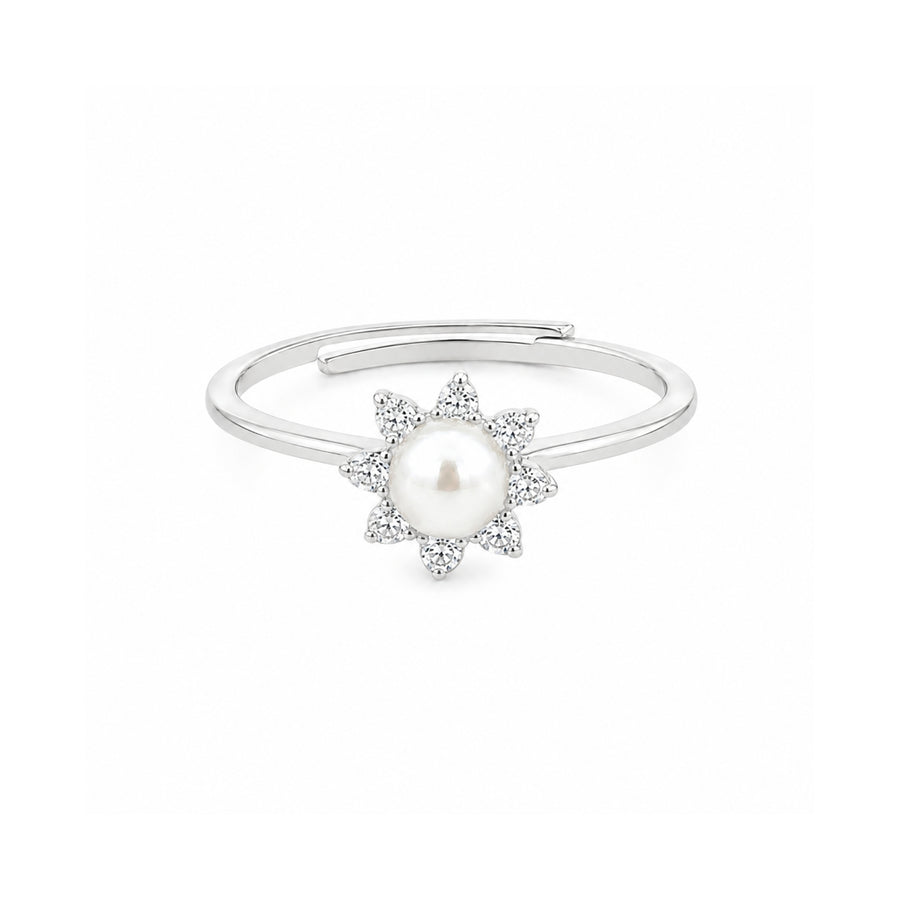 925 Sterling Silver Sunburst Adjustable Ring with Freshwater Pearl