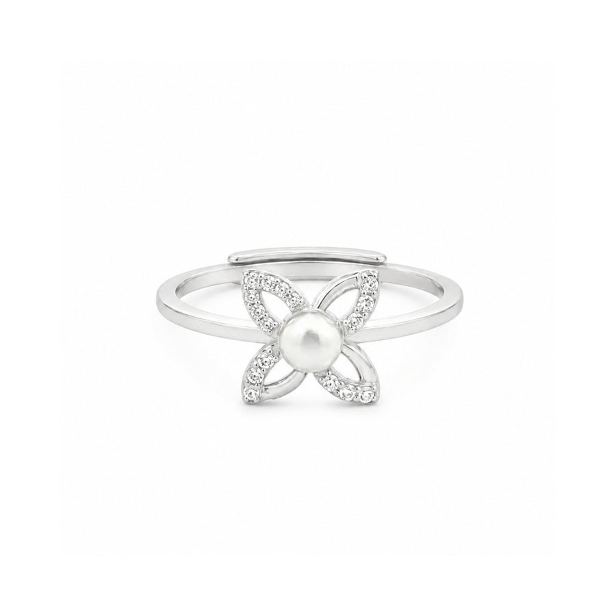 925 Sterling Silver Floral Pearl Adjustable Ring with Freshwater Pearl
