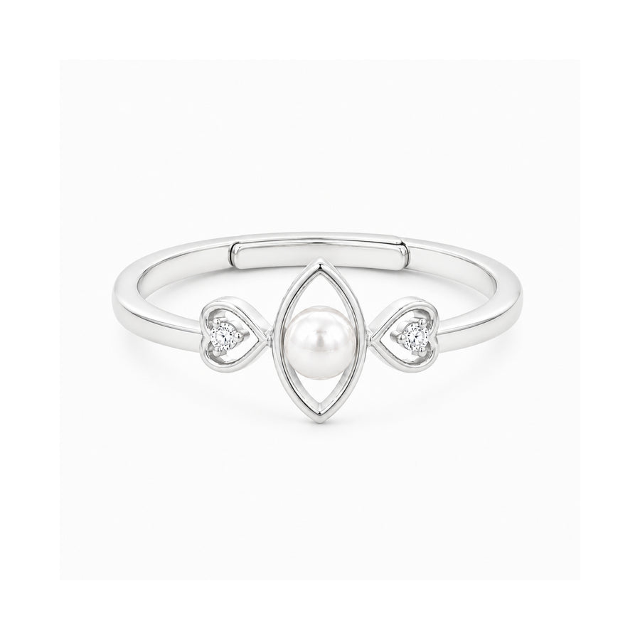 925 Sterling Silver Marquise Pearl Ring with Twin Heart Accents