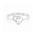 925 Sterling Silver Double Heart Pearl Ring – Adjustable Romantic Open Band with CZ Accents