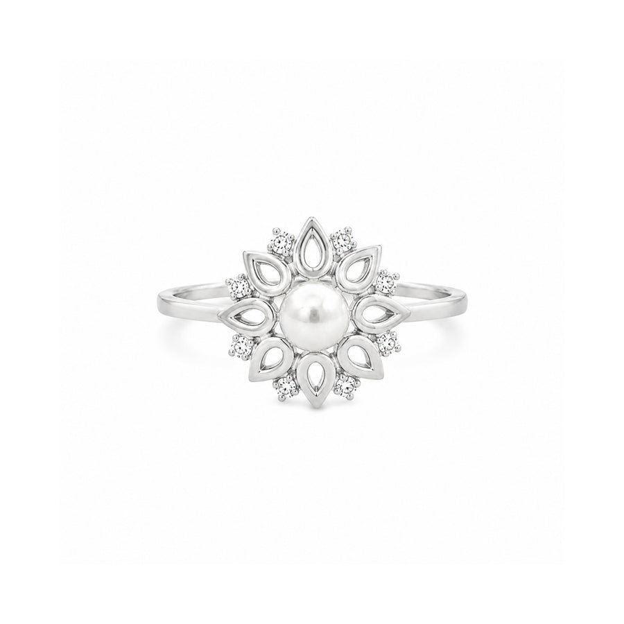 925 Sterling Silver Pearl Blossom Adjustable Ring with Freshwater Pearl