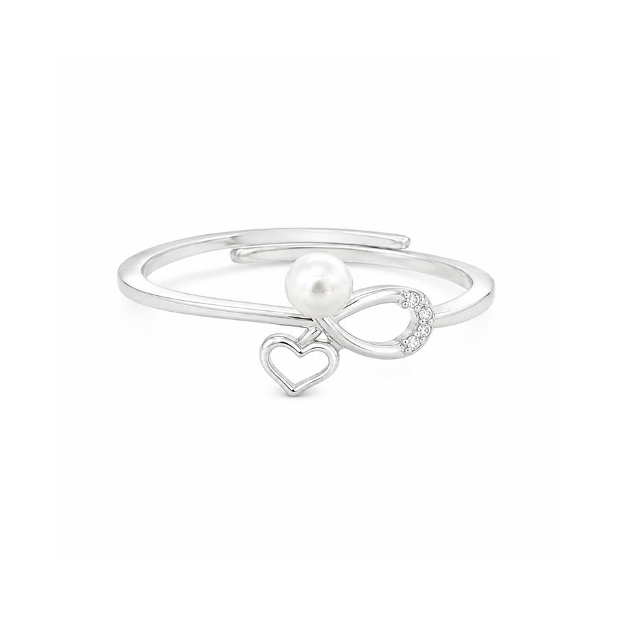 925 Sterling Silver Freshwater Pearl Infinity Heart Adjustable Ring