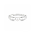 925 Sterling Silver Double Band Adjustable Ring with Freshwater Pearl