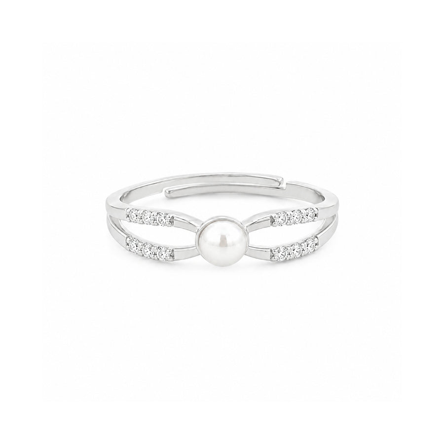 925 Sterling Silver Double Band Adjustable Ring with Freshwater Pearl