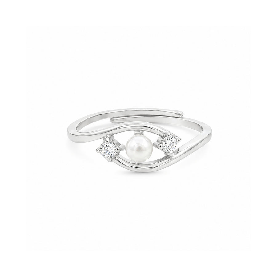 925 Sterling Silver Evil Eye Adjustable Ring with Freshwater Pearl