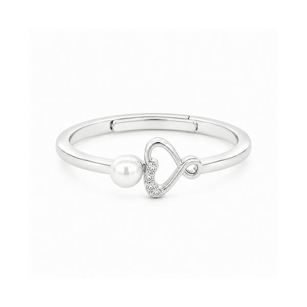 925 Sterling Silver Freshwater Pearl Heart Adjustable Ring