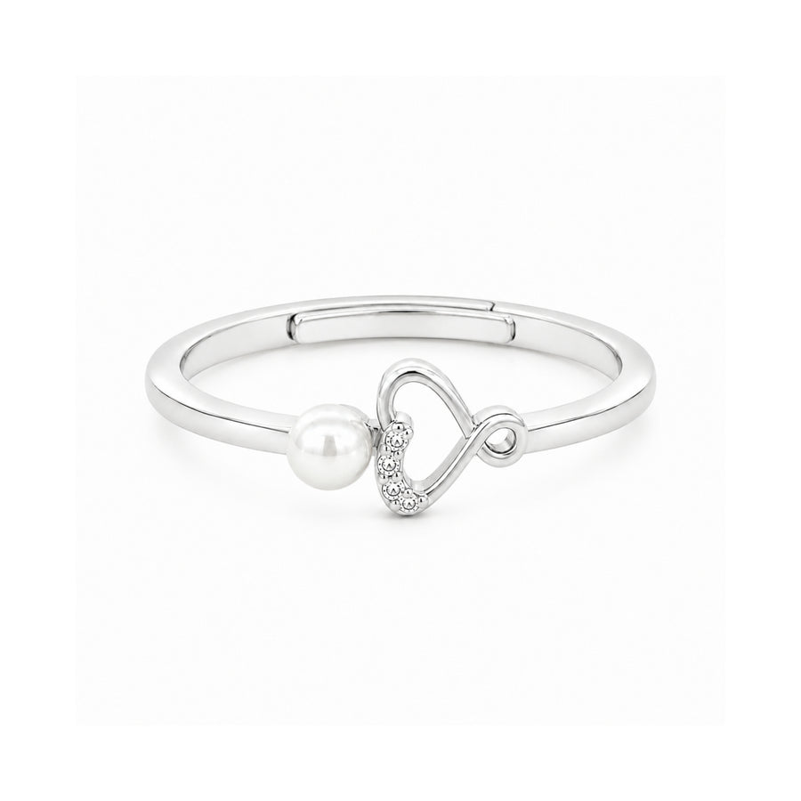 925 Sterling Silver Freshwater Pearl Heart Adjustable Ring