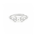 925 Sterling Silver Double Heart Adjustable Ring with Freshwater Pearl