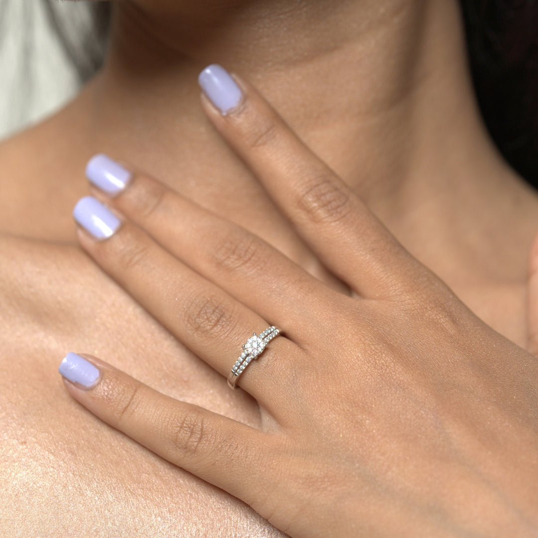 Silver Zircon Layered Ring