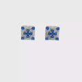 Classic Square Step-Cut Blue Sapphire Stud Earrings in White Gold