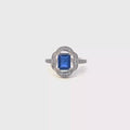 Elegant Emerald-Cut Blue Sapphire and Diamond Cocktail Ring in White Gold