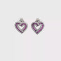 925 Silver Double Heart Ruby Stud Earrings