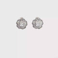 925 Silver Floral Halo Princess Cut Stud Earrings