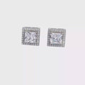 925 Sterling Silver Princess Cut Crystal Stud Earrings