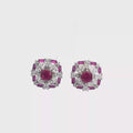 925 Silver Ruby Floral Halo Stud Earrings